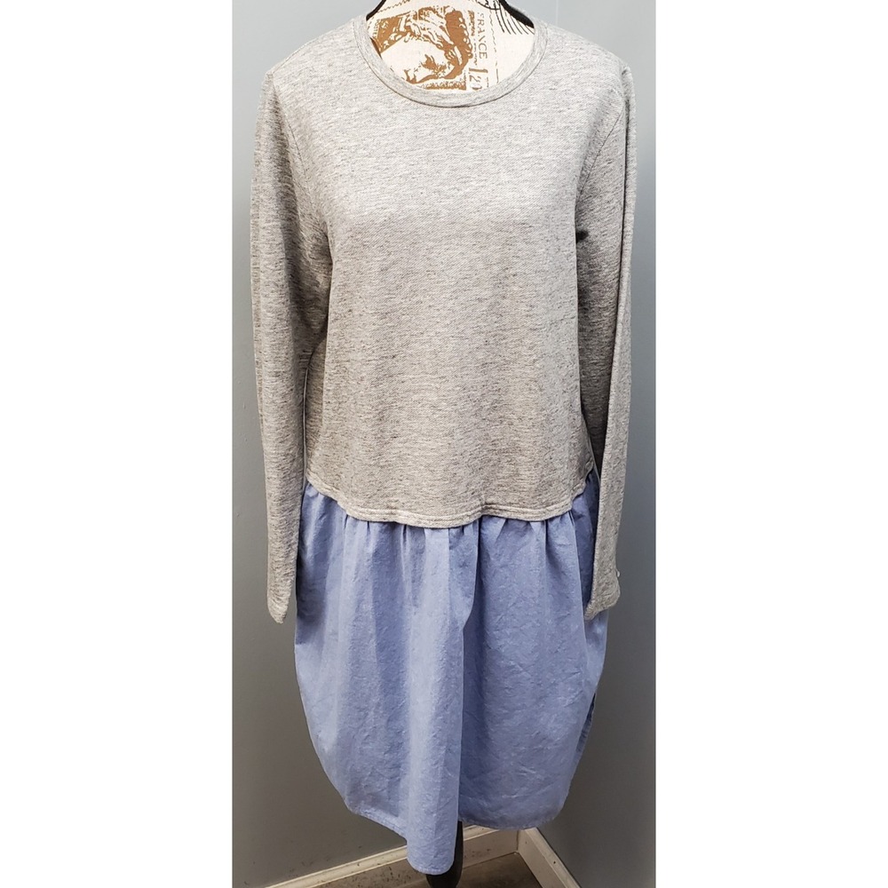 J.Crew Mixed-Media Dress Womens Large Multi Long Sleeve Drop Waist Cozycore